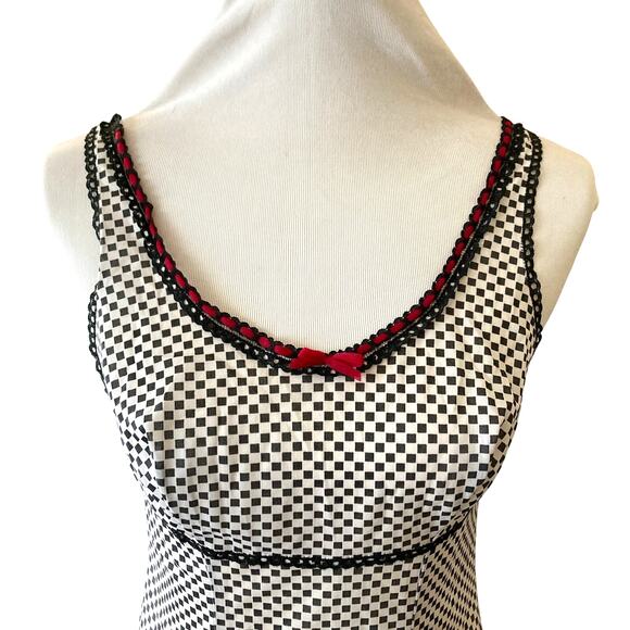 Black /White Check, Red Ribbon 60s/70s Slip Top ADORABLE! - Picture 2 of 8